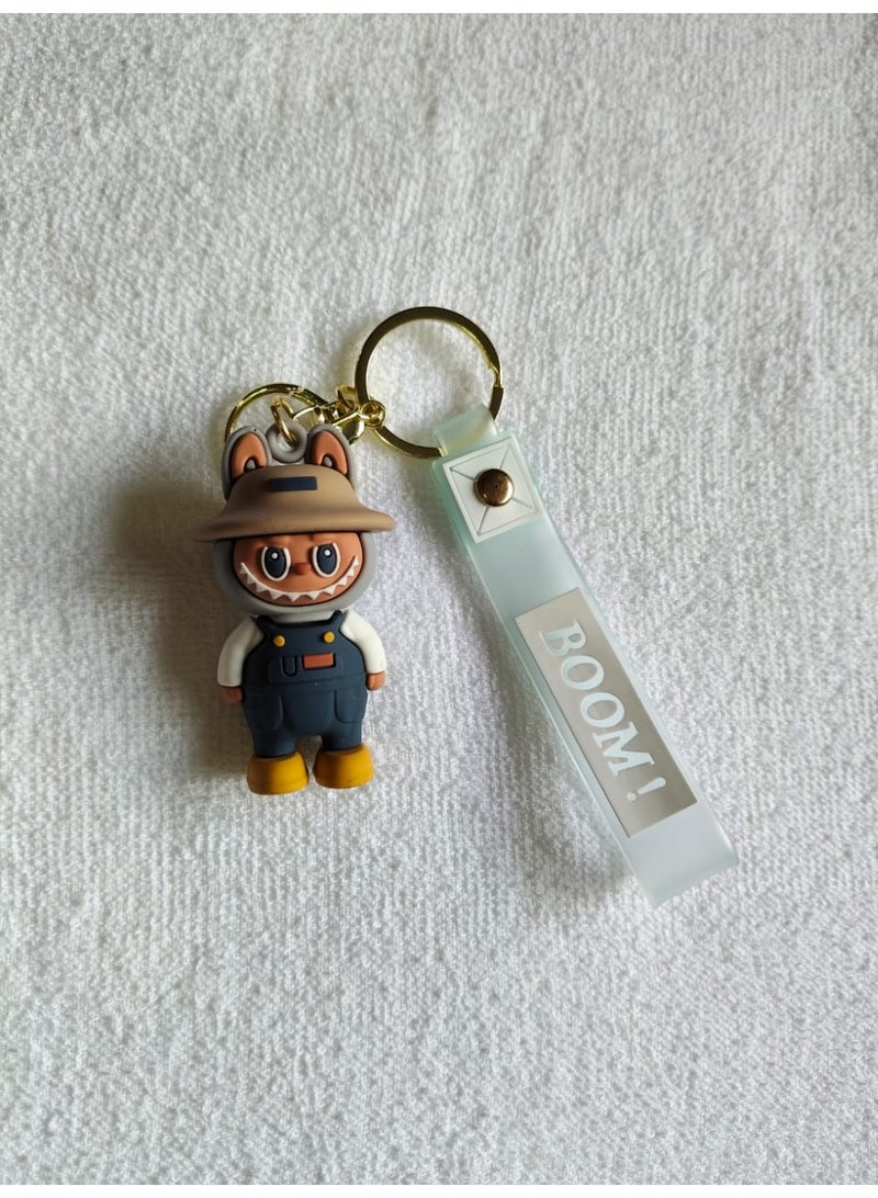 Labubu Cartoon Keychain Brown Blue with Soft Silicone Strap Cute Character Bag Pendant Backpack Zipper Keys Gift - Image 2